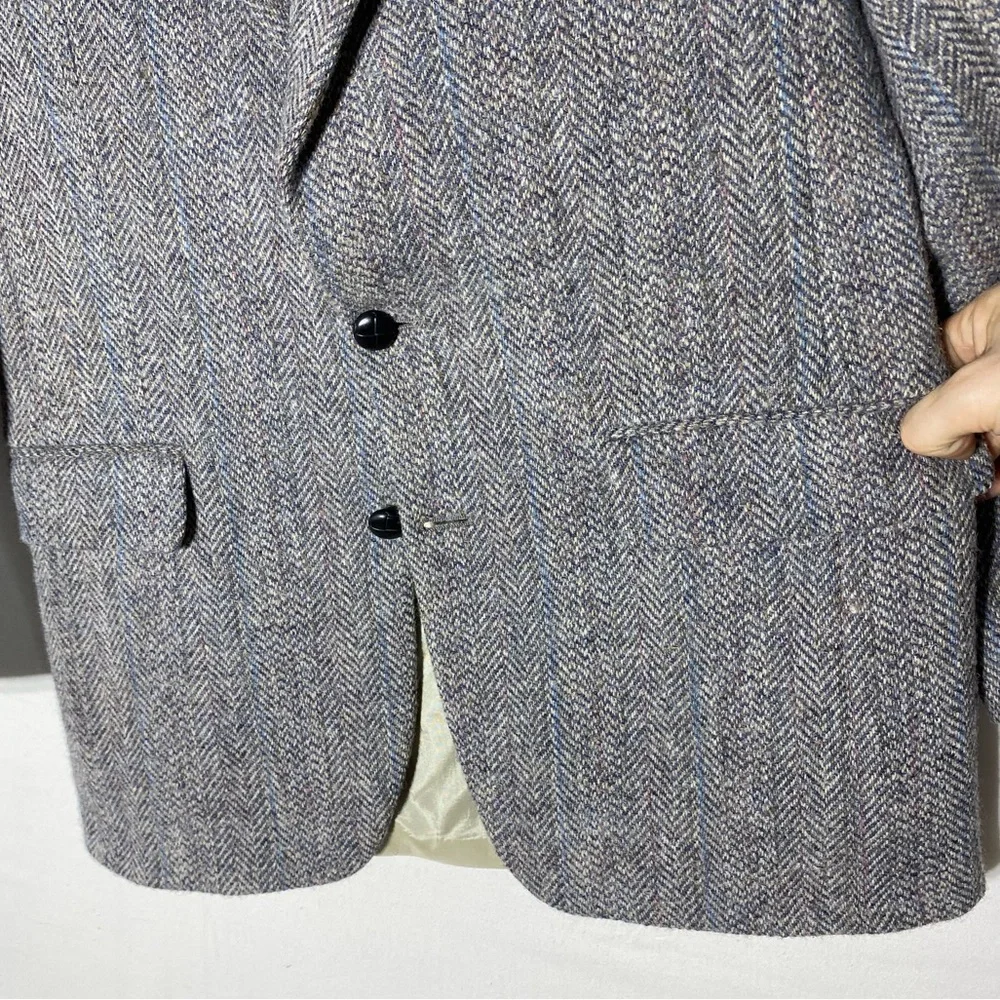 Vintage Harris Tweed Moores Classic Grey Herringbone Wool Blazer 38L Academia - Picture 8 of 16